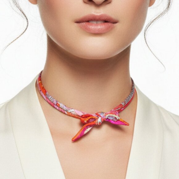 Hermès Accessories - Twilly Silk spaghetti wrap bracelet HERMES multicolor patterns |  NEW 46” long